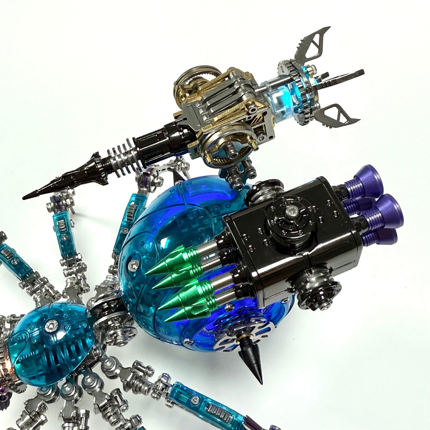 Cyberpunk Metal Mechanical Mecha Blue Battle Spider Model Building Kit for Adults