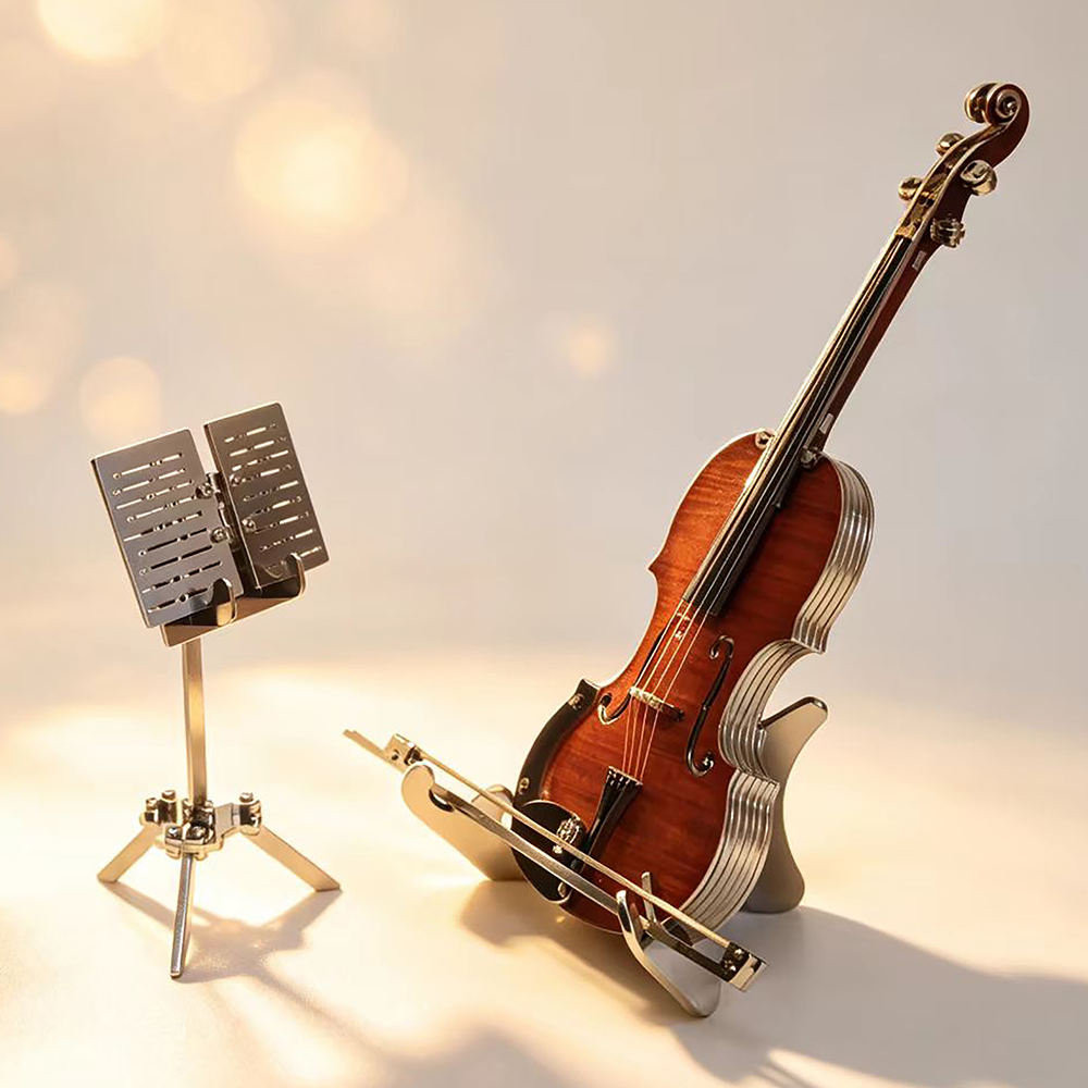 Violin and music stand on a soft background