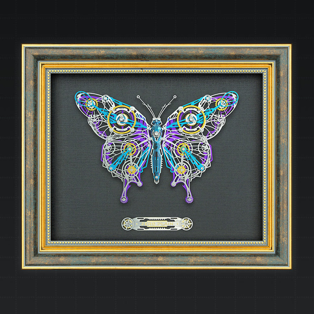 Mechanical Butterfly 3D Metal Puzzle Model Kit with Wooden Frame – DIY Framed Metal Wall Art for Adults