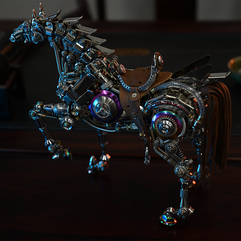 Mechanical Horse 3D Metal Model Puzzle Kit with LED Lights – DIY Steampunk Horse Building Set for Adults