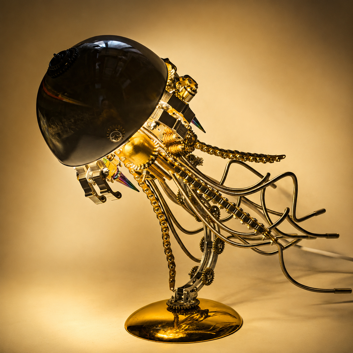 Mechanical jellyfish metal model with built-in LED lights illuminated