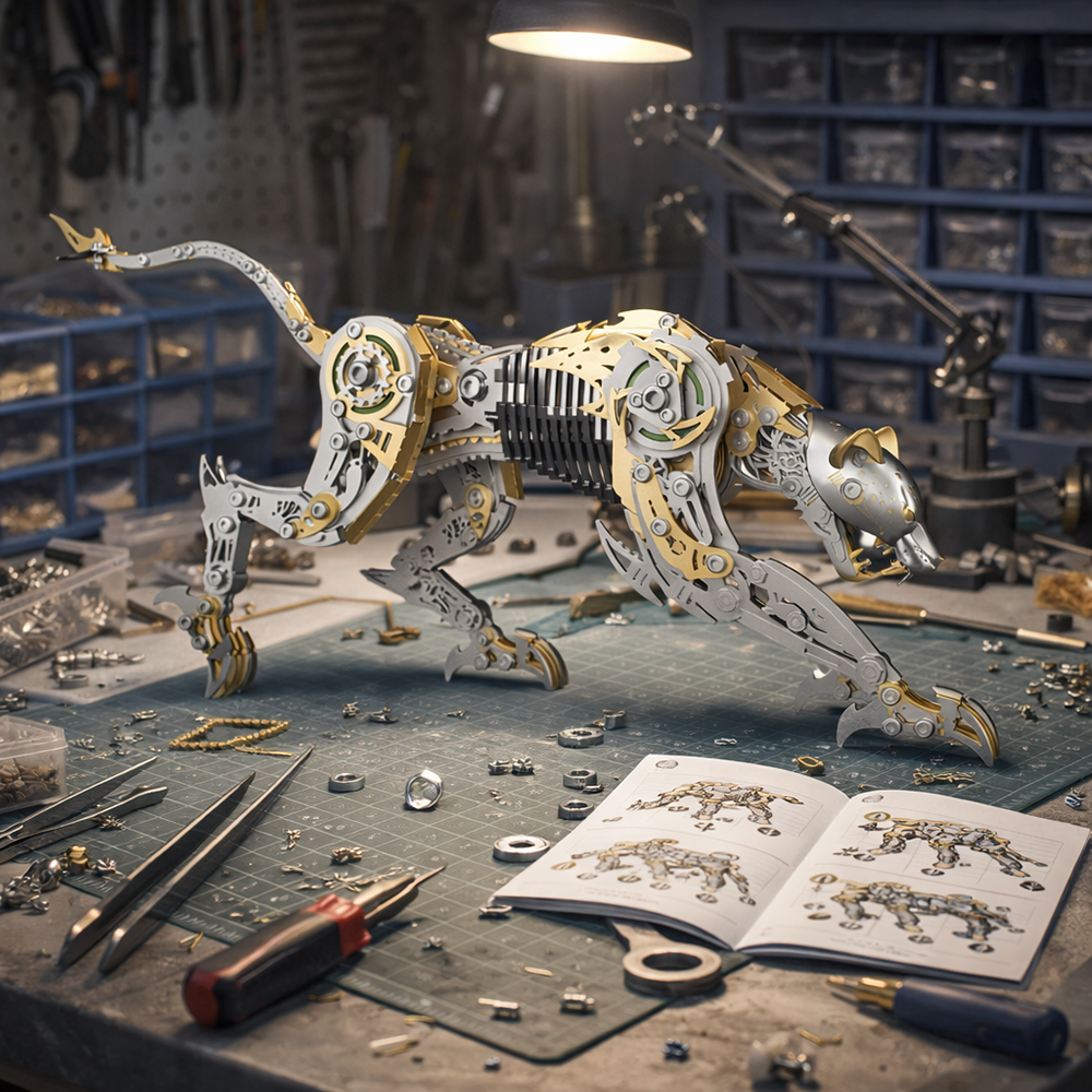 Mechanical Panther 3D Metal Puzzle Kit DIY Articulated Leopard Model for Adults and Kids