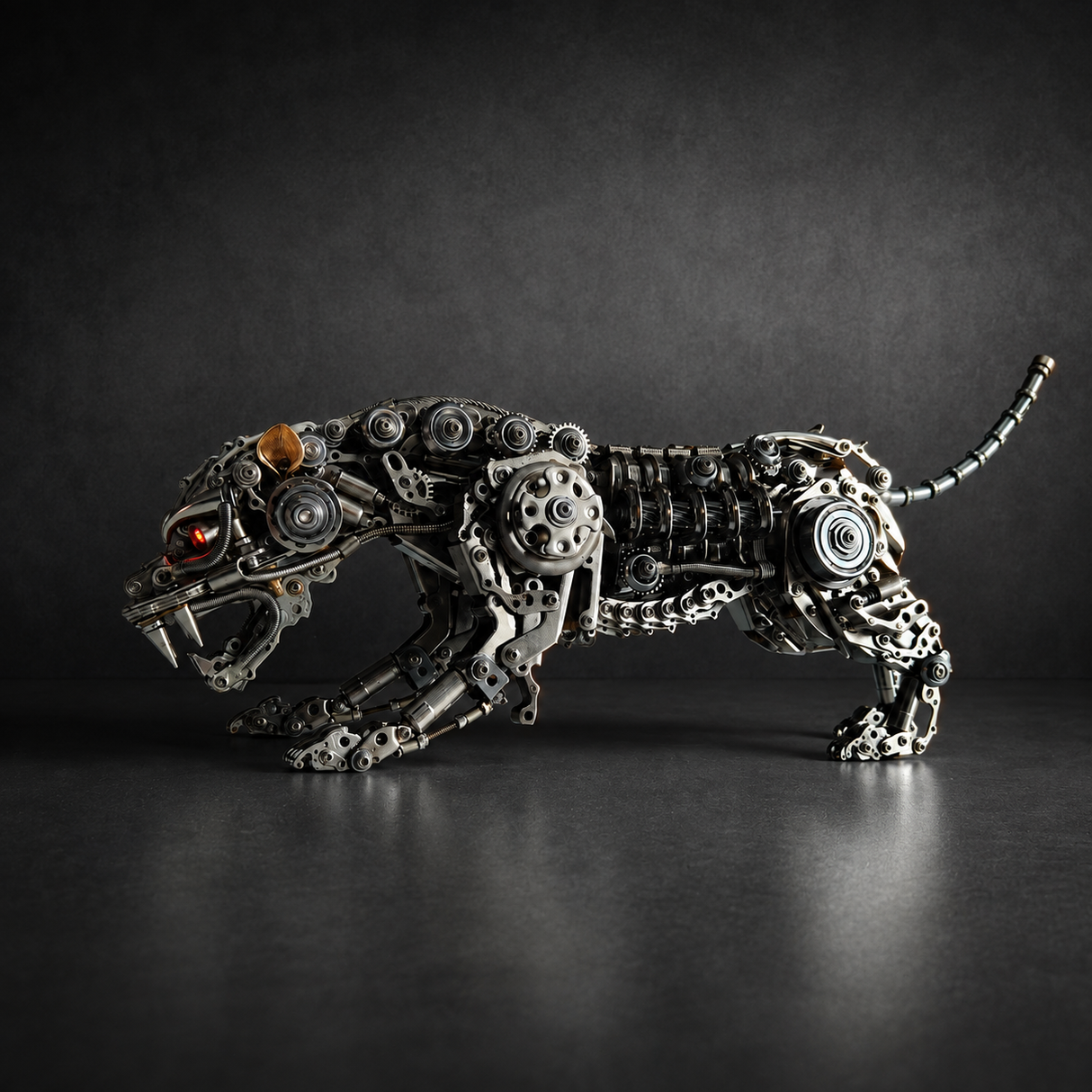 Mechanical Panther Metal Model Kit with LED Lights – Articulated Steampunk Animal Sculpture