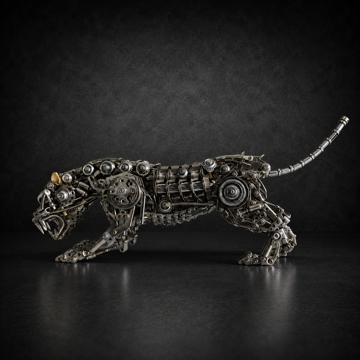 Mechanical Panther Metal Model Kit with LED Lights – Articulated Steampunk Animal Sculpture