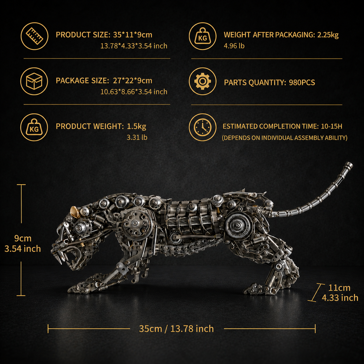 Mechanical panther puzzle kit parts, tools and package contents