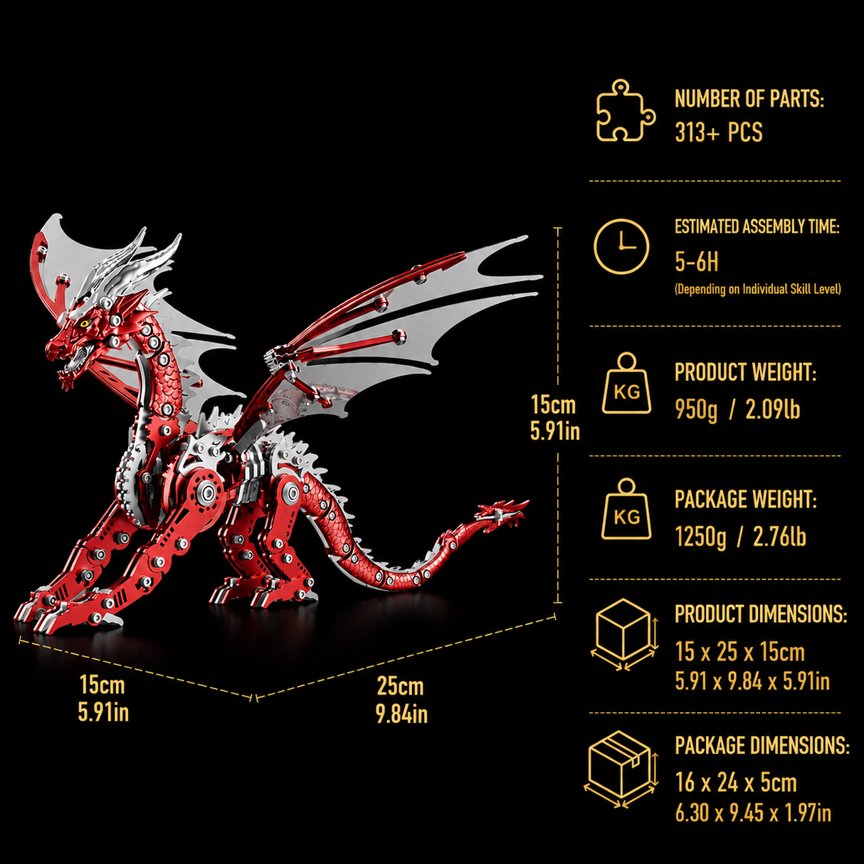 Mechanical Winged Dragon 3D Metal Model Kit