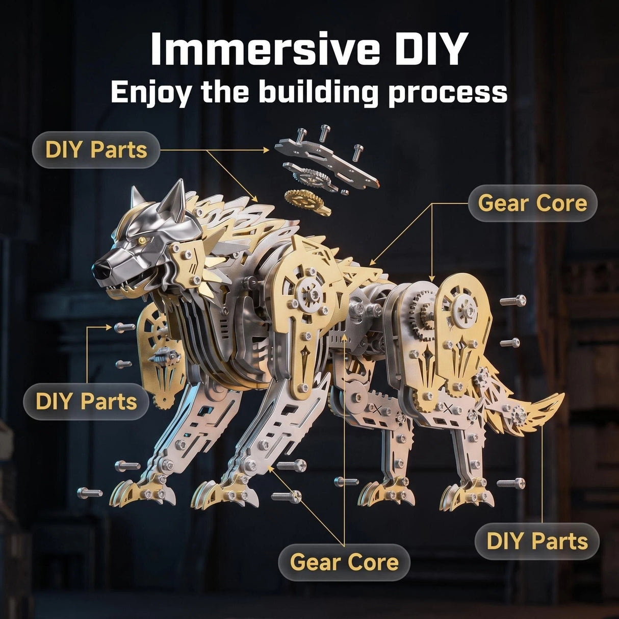 Mechanical Wolf 3D Metal Model Kit DIY Articulated Puzzle for Adults and Kids