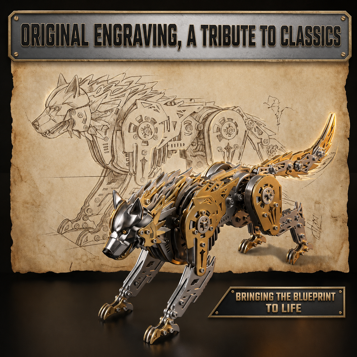 Mechanical Wolf 3D Metal Model Kit DIY Articulated Puzzle for Adults and Kids