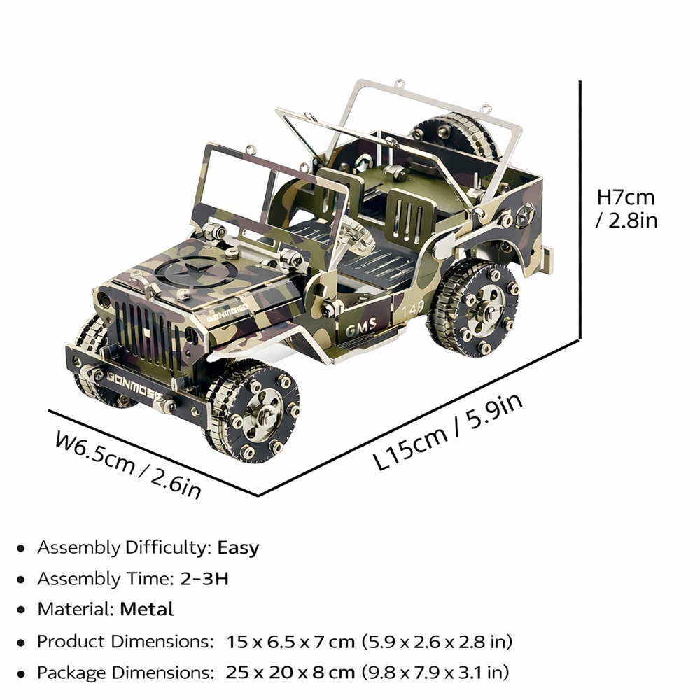 Military Jeep 3D Metal Model Kit DIY Camouflage Off-Road Vehicle