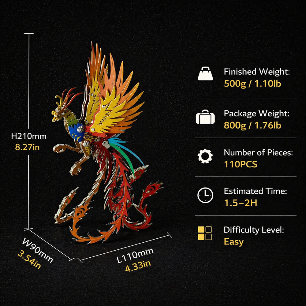 Phoenix Metal Model Kit DIY 3D Mechanical Sculpture for Adults and Kids