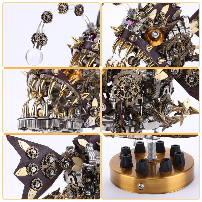 Load image into Gallery viewer, Steampunk Anglerfish 3D Metal Puzzle Model Kit with Base

