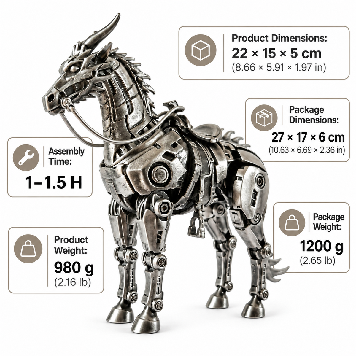 Steampunk Mechanical Horse with Carriage 3D Metal Model Kit