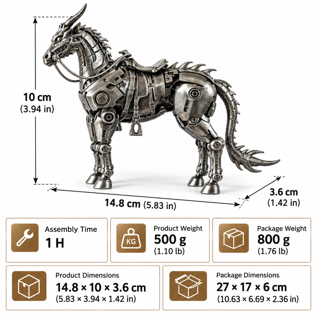Steampunk Mechanical Horse with Carriage 3D Metal Model Kit