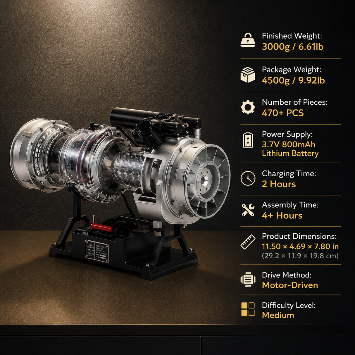 Teching T700 Turboshaft Engine Model Kit – 1:4 Scale Working Motorized Helicopter Engine Replica