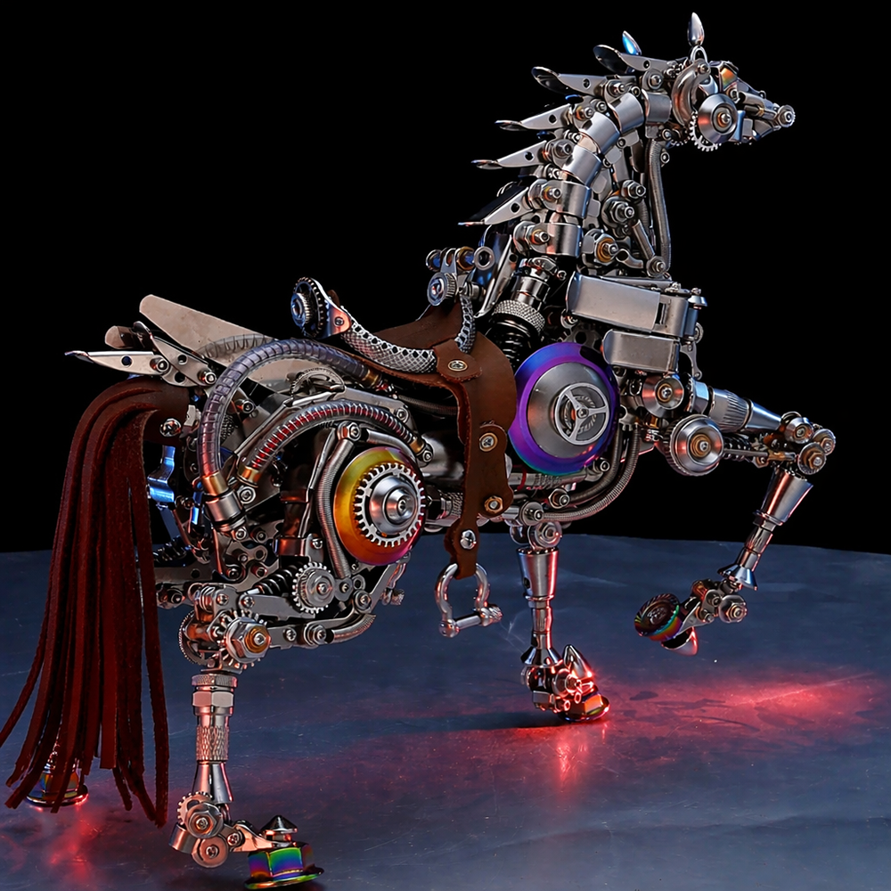Mechanical Horse 3D Metal Model Kit with LED Lights for Adults