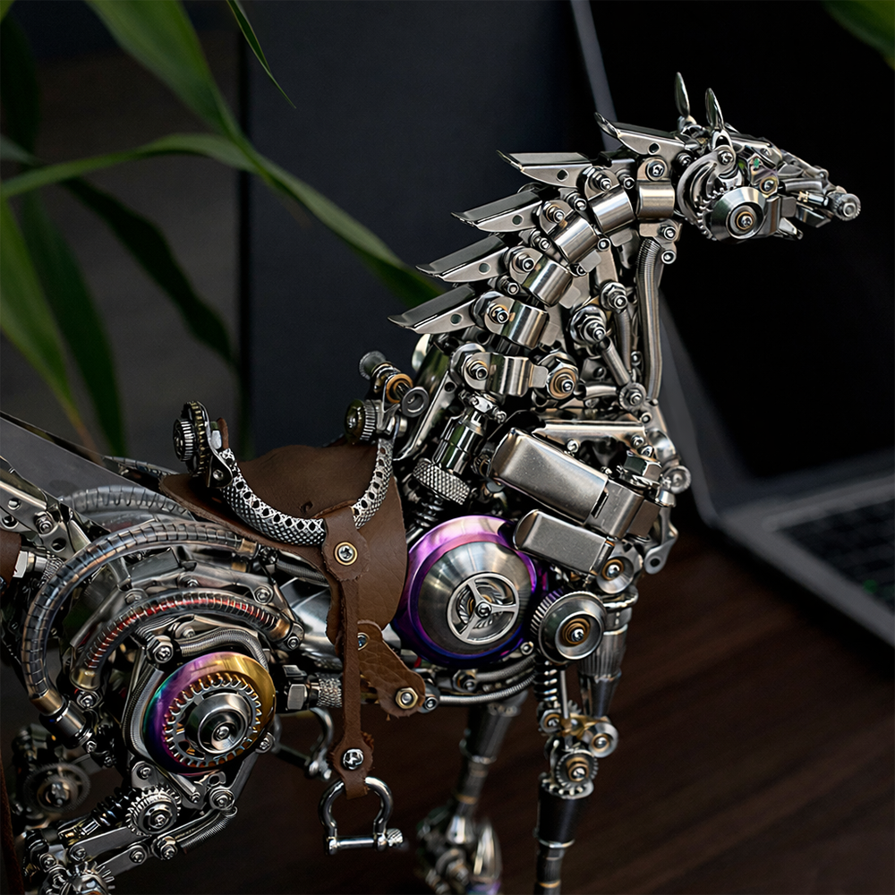 Mechanical Horse 3D Metal Model Puzzle Kit with LED Lights – DIY Steampunk Horse Building Set for Adults