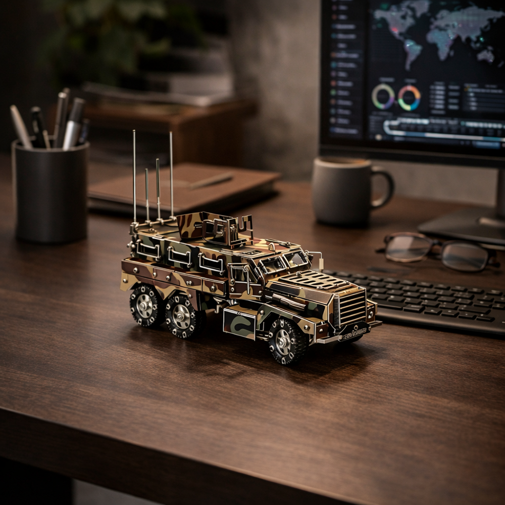 military-model-truck-on-office-desk