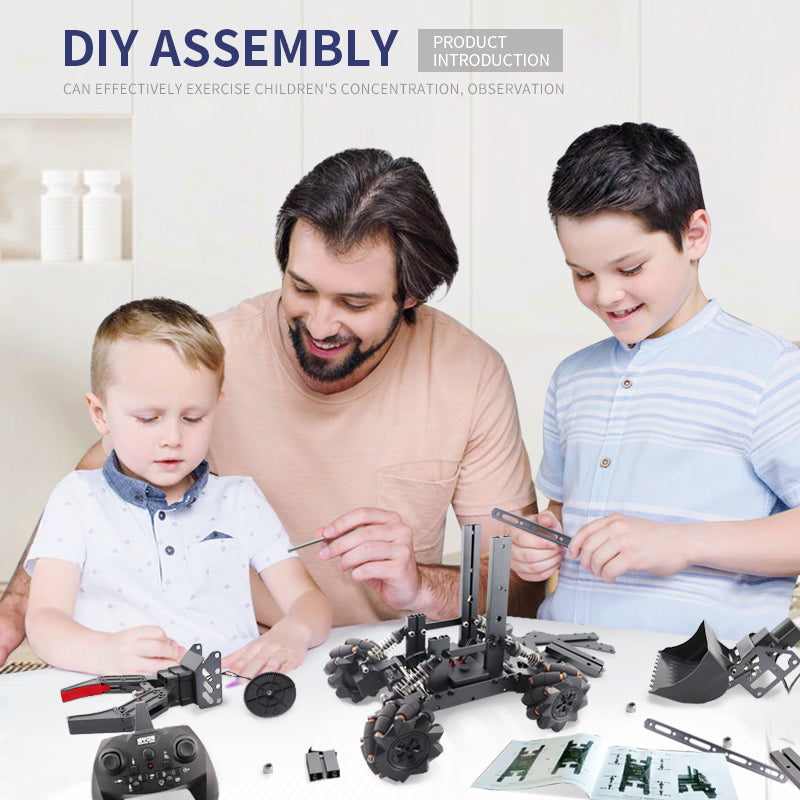 3D Alloy remote control multi-function four-wheel drive construction vehicle DIY assembly manipulator + forklift