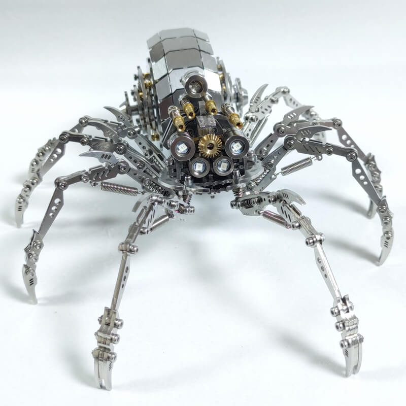 3D metal mechanical spider with colored lights rotatable puzzle model kit