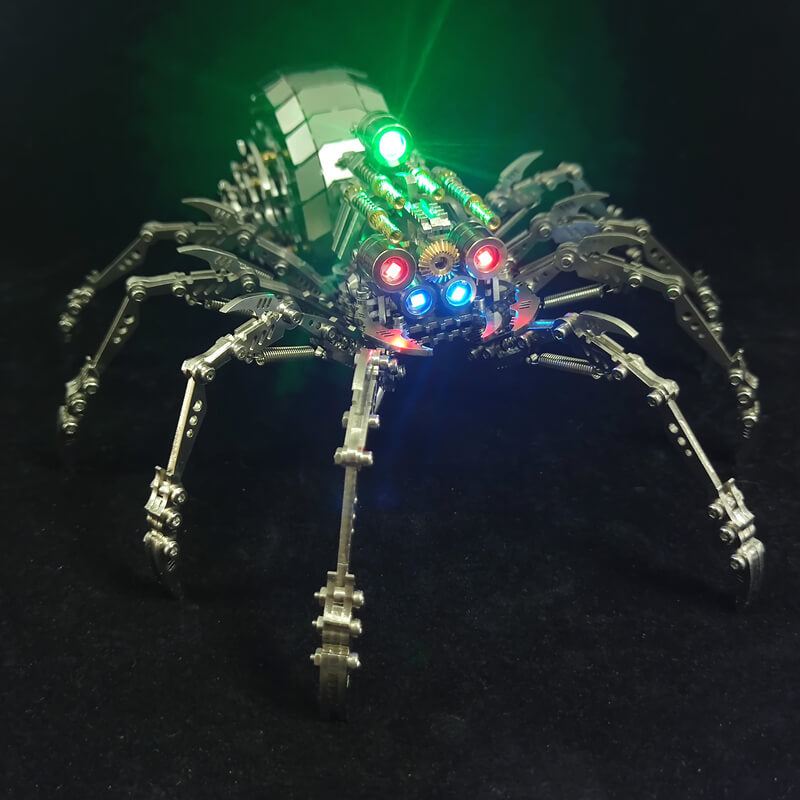 3D metal mechanical spider with colored lights rotatable puzzle model kit