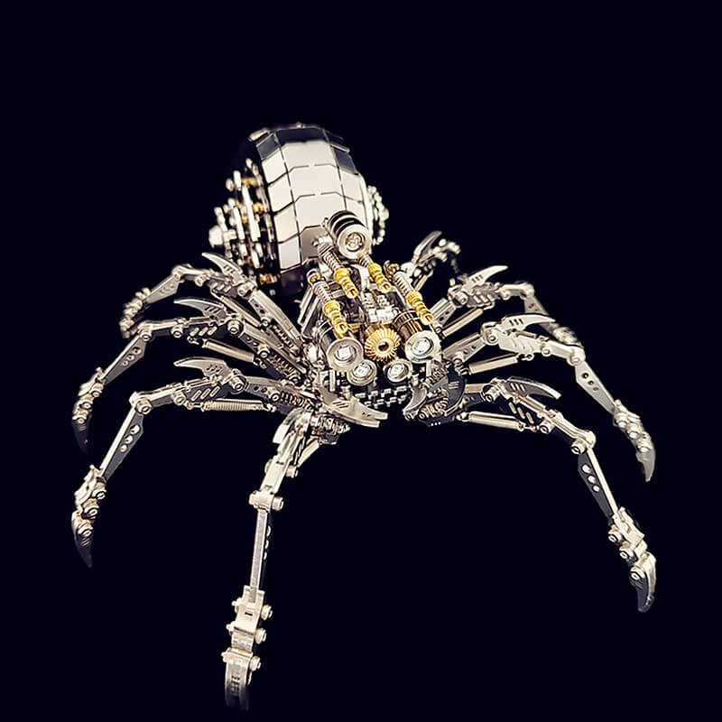3D metal mechanical spider with colored lights rotatable puzzle model kit