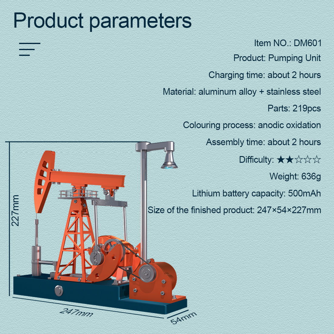 Bauen Sie einen Pumpjack, der 3D -Pumpeneinheiten Modellgebäude Kit 219pcs arbeitet