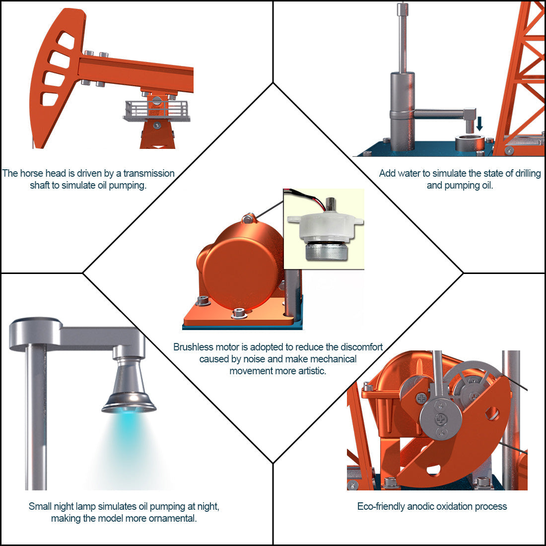 Bauen Sie einen Pumpjack, der 3D -Pumpeneinheiten Modellgebäude Kit 219pcs arbeitet