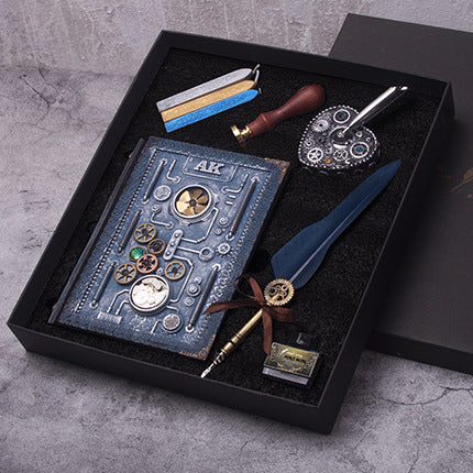 Steampunk Notebook Hardcover Notebook Feather Pen Kit and DIY Seal with Gift Box
