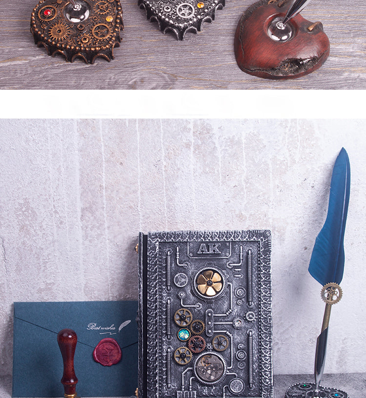 Steampunk Notebook Hardcover Notebook Feather Pen Kit and DIY Seal with Gift Box