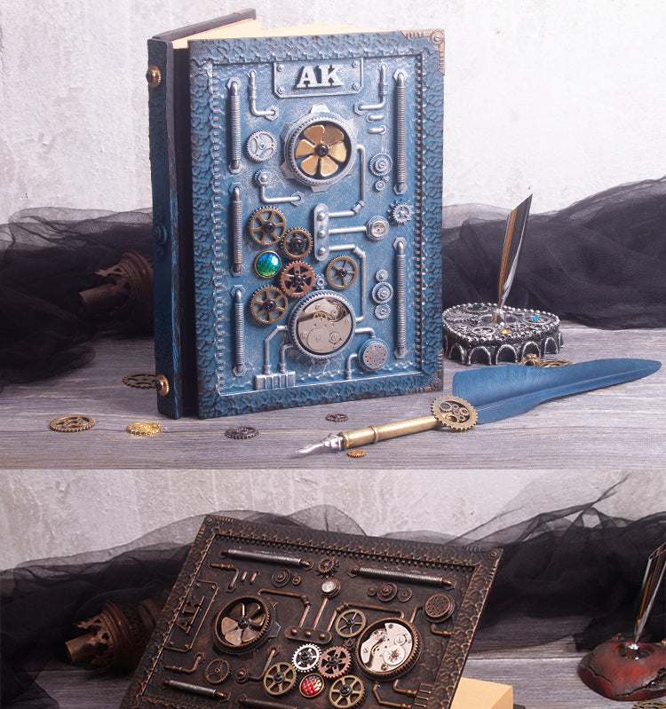 Steampunk Notebook Hardcover Notebook Feather Pen Kit and DIY Seal with Gift Box