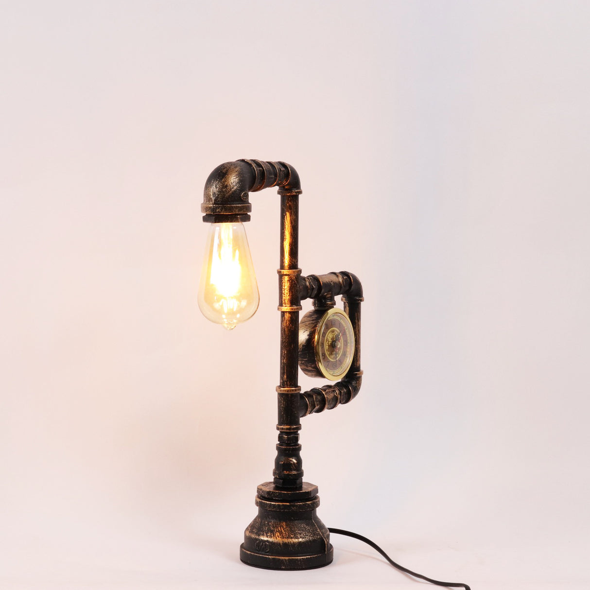 Steampunk with clock water pipe lamp for study bedroom bedside decoration