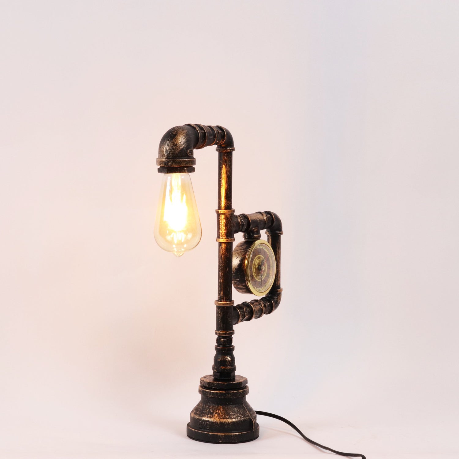 Steampunk with clock water pipe lamp for study bedroom bedside decoration