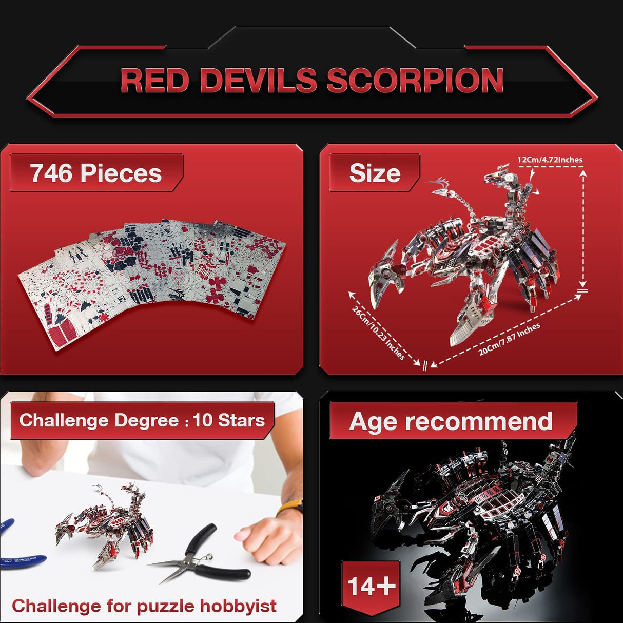 3D Metal Mechanical Red Devils Scorpion Model Kits DIY Art Craft Gift