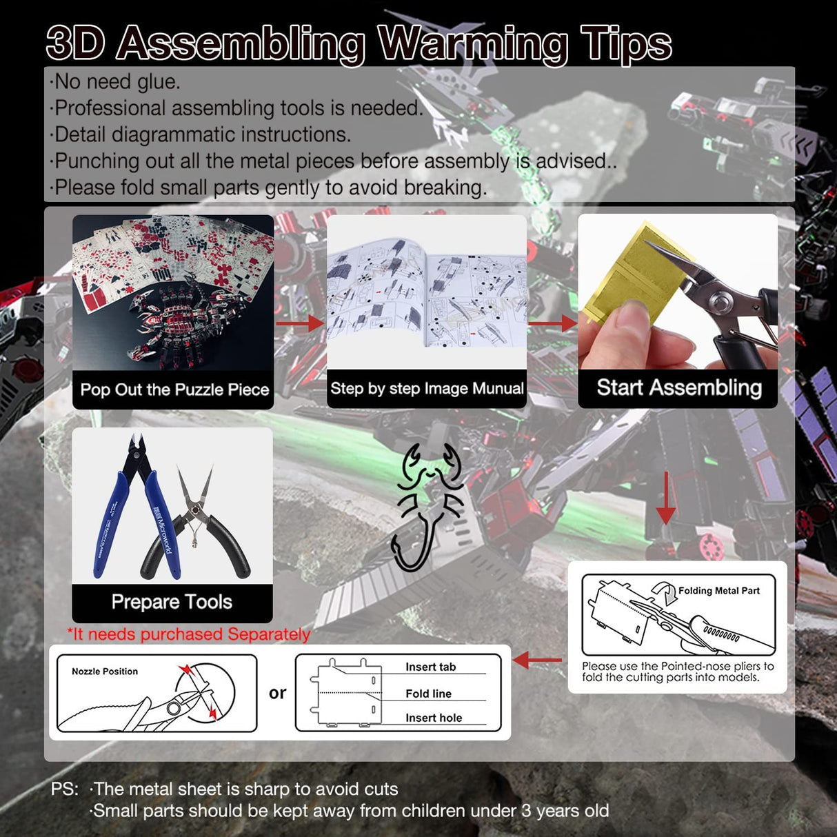 3D Metal Mechanical Red Devils Scorpion Model Kits DIY Art Craft Gift