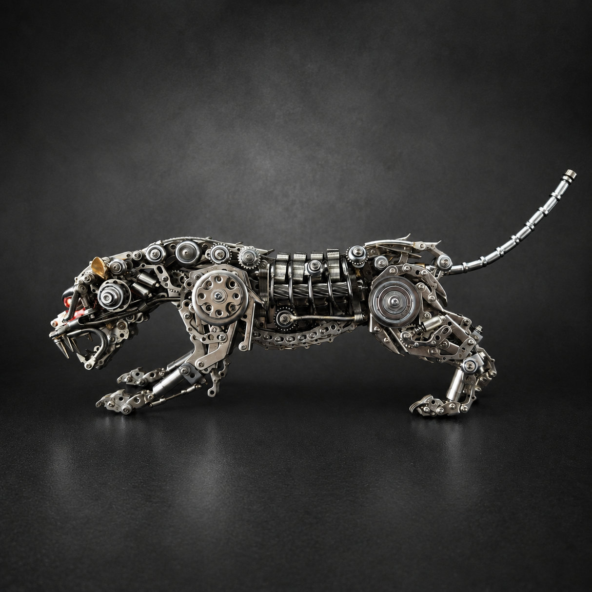 Mechanical Panther Metal Model Kit with LED Lights – Articulated Steampunk Animal Sculpture