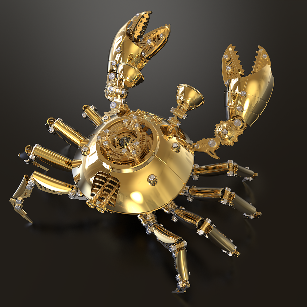 3D Golden Metal Mechanical Crab Puzzle Model Kit — Perfect for