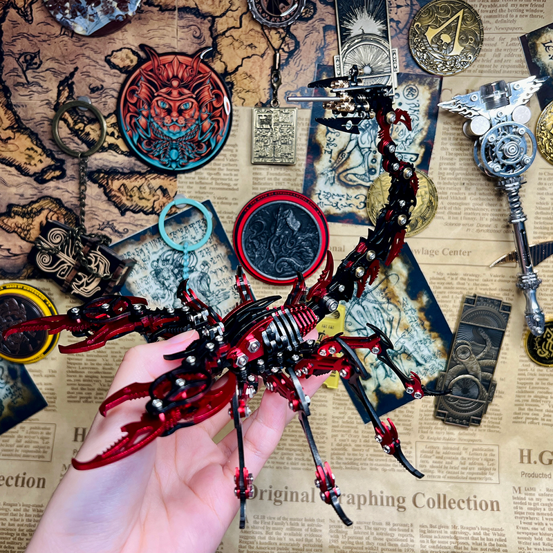 Laad de afbeelding in galerijviewer, 3D Mechanical Scorpion Metal Puzzle Red Black Model Kit
