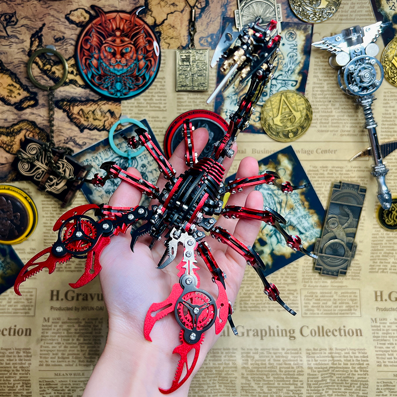 Laad de afbeelding in galerijviewer, 3D Mechanical Scorpion Metal Puzzle Red Black Model Kit
