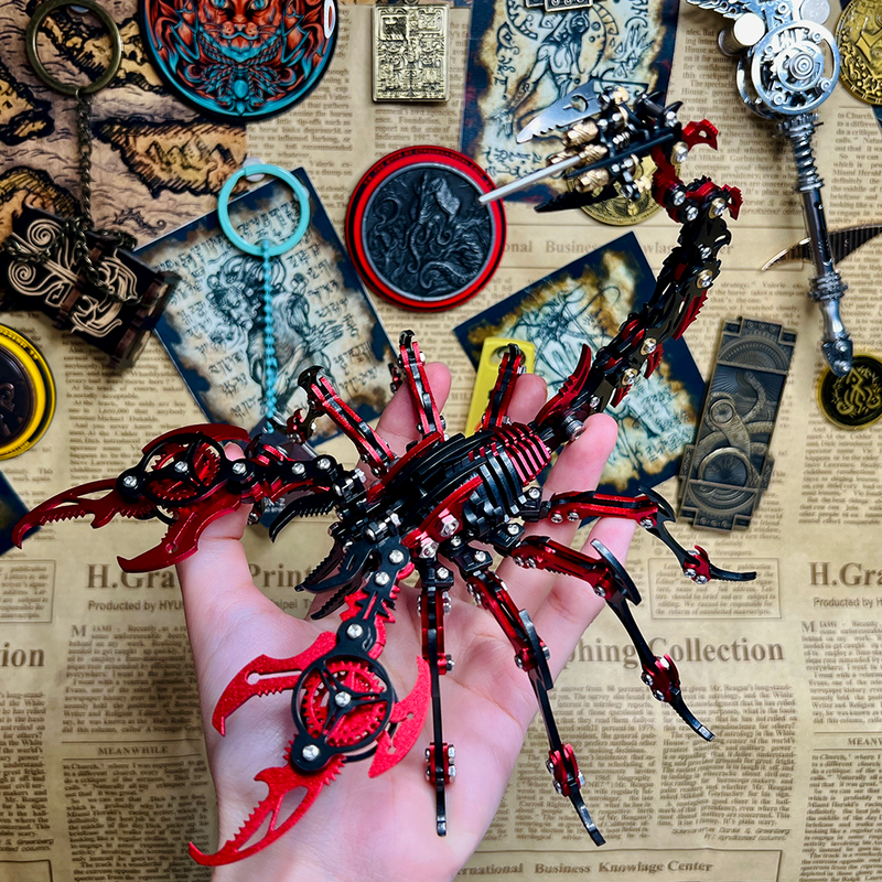 Laad de afbeelding in galerijviewer, 3D Mechanical Scorpion Metal Puzzle Red Black Model Kit
