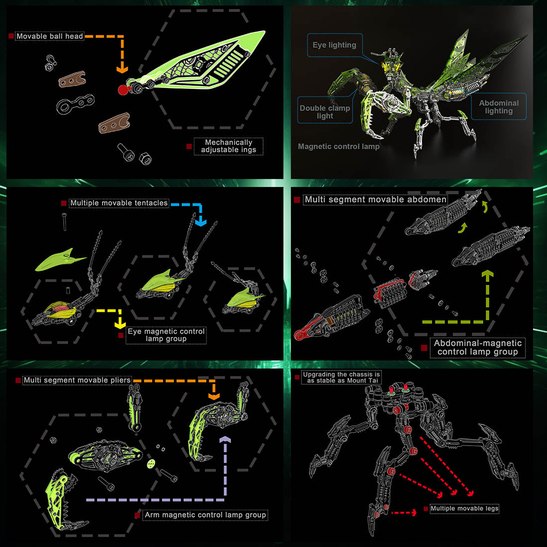 3D Metal Mechanical Mantis 1200PCS Puzzle Model Kit Insect Series