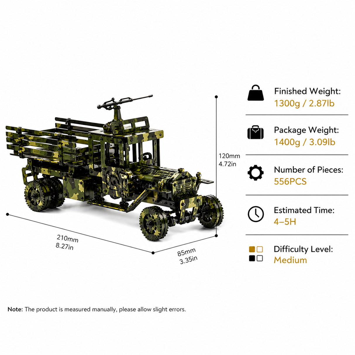3D Metal Mechanical Military Truck Model Kit for Adults Camouflage DIY Assembly Puzzle