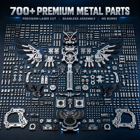 733-piece mechanical owl metal model kit with precision-cut gears, plates and hardware