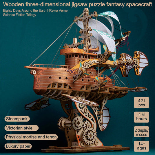 Steampunk Fantasy Spaceship Wooden Puzzle Model Kit For Gift