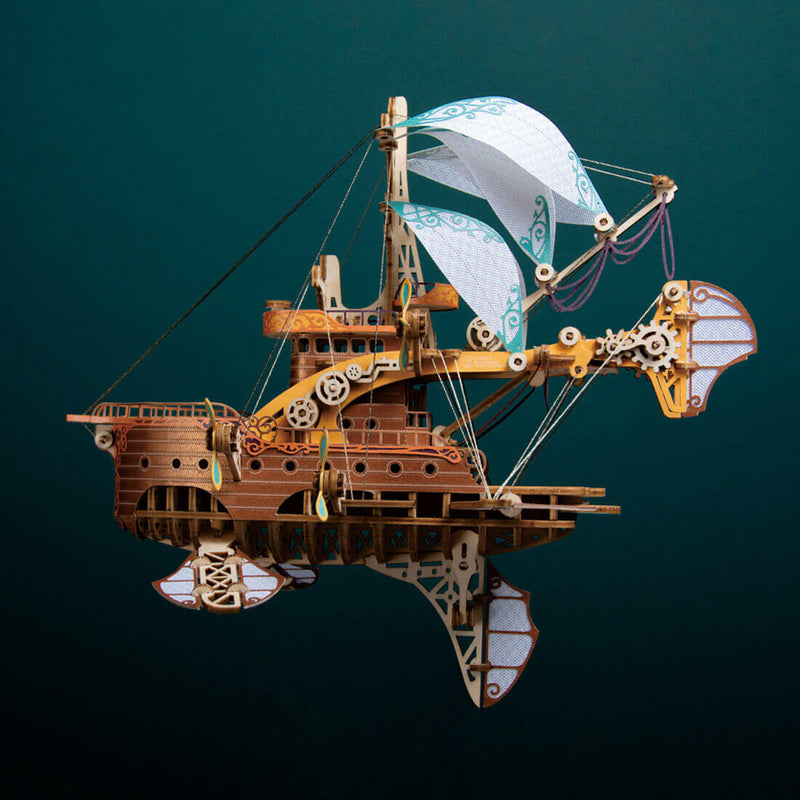 Laad de afbeelding in galerijviewer, Steampunk Fantasy Spaceship Wooden Puzzle Model Kit For Gift
