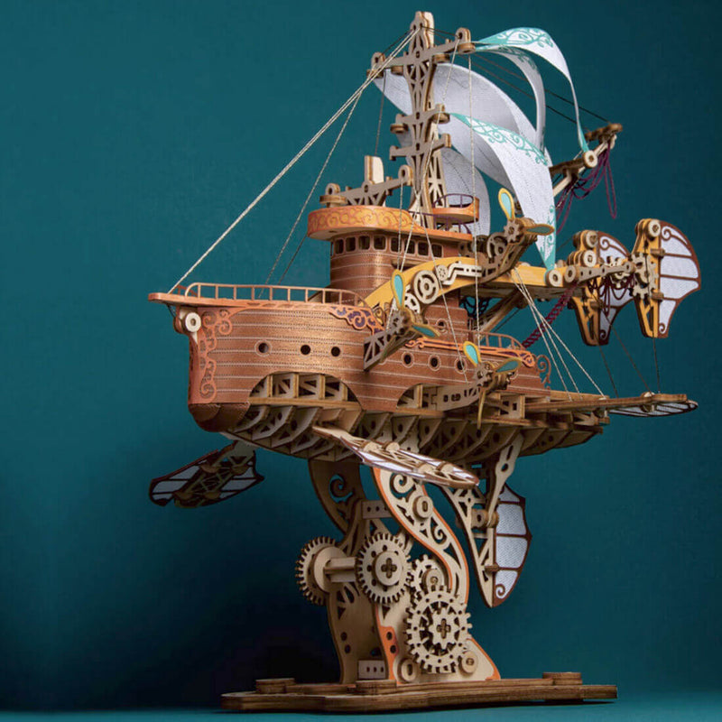 Laad de afbeelding in galerijviewer, Steampunk Fantasy Spaceship Wooden Puzzle Model Kit For Gift
