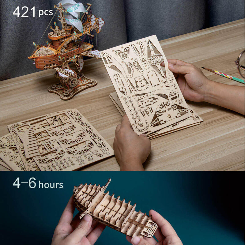 Load image into Gallery viewer, Steampunk Fantasy Spaceship Wooden Puzzle Model Kit For Gift
