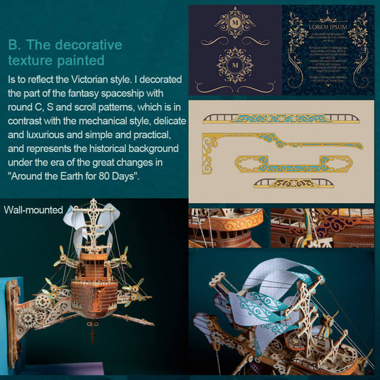 Steampunk Fantasy Spaceship Wooden Puzzle Model Kit For Gift