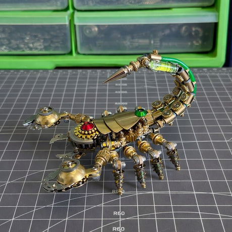 DIY steampunk scorpion metal assembly model with intricate mechanical components