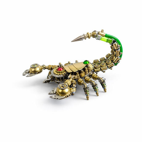 Steampunk mechanical scorpion metal model kit on white background