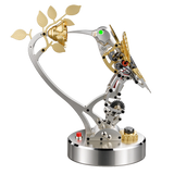 Bionic mechanical hummingbird 3D metal model kit with flapping wings, LED eyes and flower display
